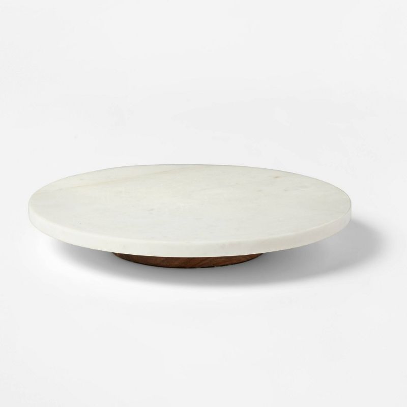 Photo 1 of 14" Marble and Wood Lazy Susan White - Threshold™