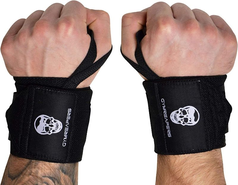 Photo 1 of Gymreapers Weightlifting Wrist Wraps (IPF Approved) 18" Professional Quality Wrist Support with Heavy Duty Thumb Loop - Best Wrap for Powerlifting Competition, Strength Training, Bodybuilding