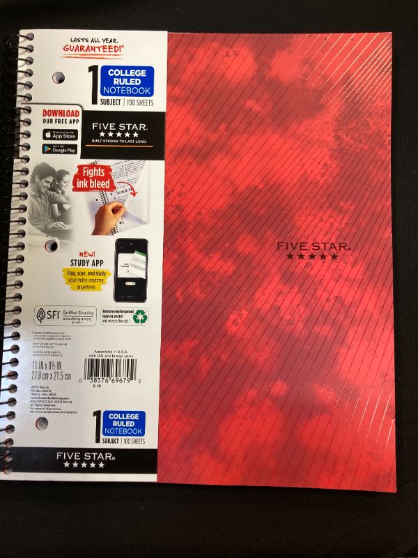 Photo 1 of Five Star Subject College Ruled Spiral Notebook Red (12 CT)