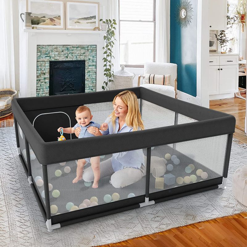 Photo 1 of Fodoss Baby Playpen,120x120cm playpen, Small playpen for Babies, Small Play Pen for Apartment (Black 47"x47")
