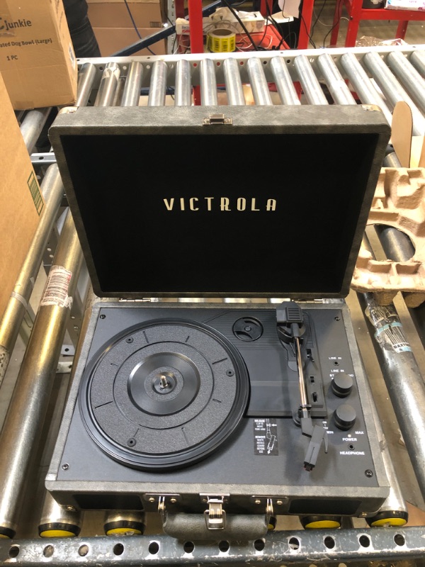 Photo 3 of Victrola Vintage 3-Speed Bluetooth Portable Suitcase Record Player with Built-in Speakers | Gray & Vintage 3-Speed Bluetooth Portable Suitcase Record Player with Built-in Speakers | Black