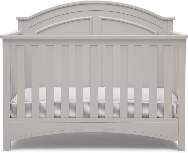 Photo 1 of Delta Children Perry 6-in-1 Convertible Crib - Greenguard Gold Certified, Moonstruck Grey + Simmons Kids Radiant Sky Dual Sided Baby Crib Mattress and Toddler Mattress (Bundle) Moonstruck Grey Crib + Mattress