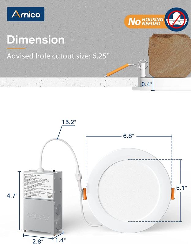 Photo 1 of 4 Pack 6 Inch 5CCT Ultra-Thin LED Recessed Ceiling Light with Junction Box,