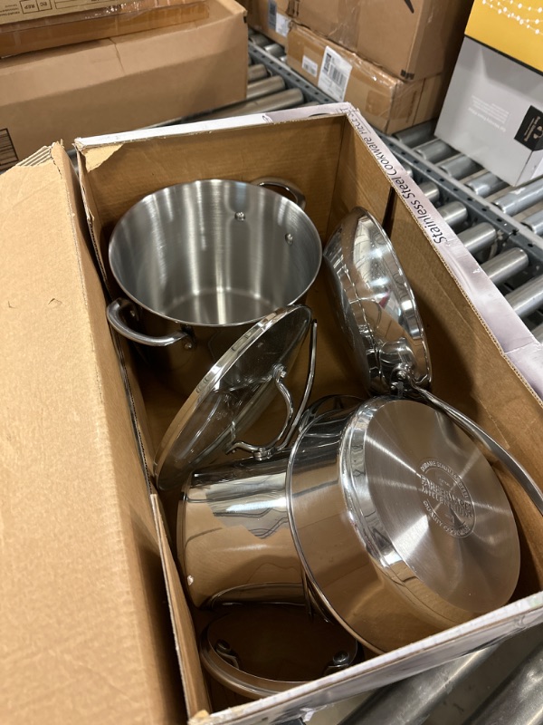 Photo 2 of Farberware Millennium Stainless Steel Cookware Pots and Pans Set, 10 Piece Stainless Steel 10 Piece Cookware Set --- used clean before using 