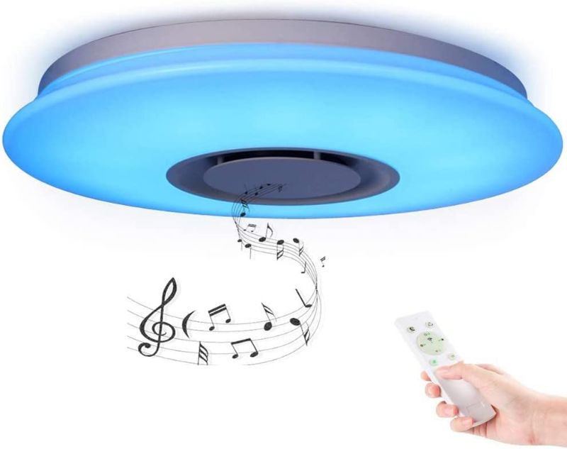 Photo 1 of Smart Wifi LED Ceiling Light with Remote Control and Bluetooth Speaker, 36W 2800LM Dimmable Color Changing Ceiling Lamp Compatible with Alexa and Google Home for Bedroom Children's Room Living Room
