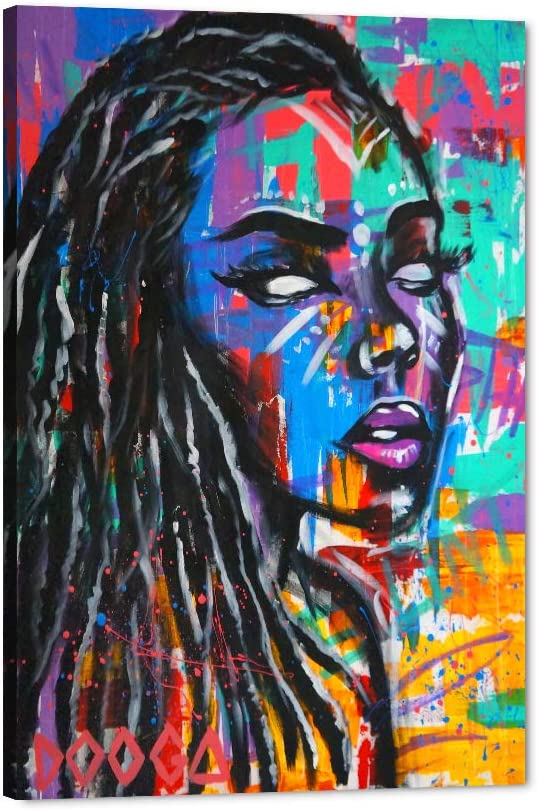 Photo 1 of African American Queen Egyptian Crown Wall Painting, Colorful Afro Body Art Canvas Print Artwork, Modern Women Abstract Graffiti Art Canvas Painting for Living Room, Bedroom Decoration (12" Wx18 H)
