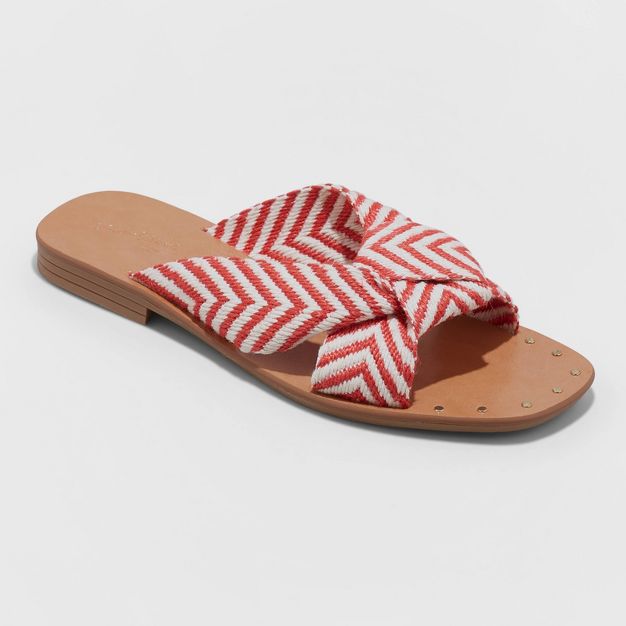 Photo 1 of 8.5 size Women's Louise Chevron Print Knotted Slide Sandals - Universal Thread Red---dirty sole
