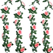 Photo 1 of Artificial Rose Garlands Rose Vines Leaves Banners Hanging Floral Garland Fake Rose Flower Vine for Wedding Arch Ceremony Home Garden Outdoor Party Wall Decorations, 14.4 ft (Champagne,2 Pieces)  (FACTORY SEALED)
