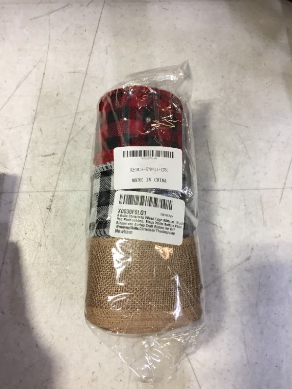 Photo 2 of 3 Rolls Christmas Wired Edge Ribbons, Black Red Plaid Ribbon, Black White Buffalo Plaid Ribbon and Burlap Craft Ribbon for DIY Wrapping Gifts,Christmas Thanksgiving Wedding Crafts
