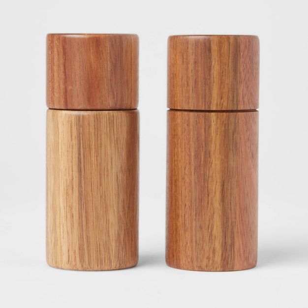 Photo 1 of 2pc Acacia Round Salt Shaker and Pepper Grinder Set - Threshold™ (EXTRA SALT SHAKER, MISSING PLUG)

