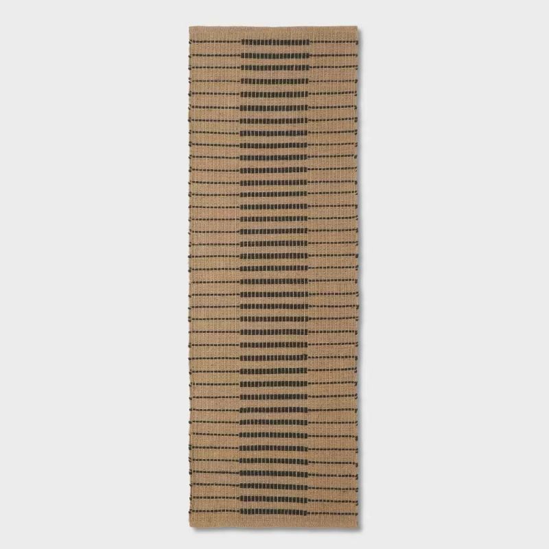 Photo 1 of 2'4"x7' Runner Reseda Hand Woven Striped Jute Cotton Area Rug Black - Threshold---factory sealed
