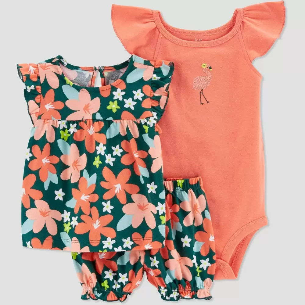 Photo 1 of  Carter's Just One You Baby Girls' Tropical Floral Top & Bottom Set - Green/Orang---NB