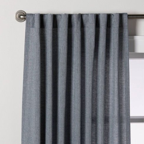 Photo 1 of 2 panels 108in  tall  Chambray Stripe Curtain Panel Faded Blue - Hearth & Hand with Magnolia
