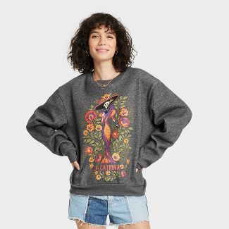 Photo 2 of 
Women's Dia De Los Muertos Floral Celebration Graphic Sweatshirt - Charcoal Gray Size XL 