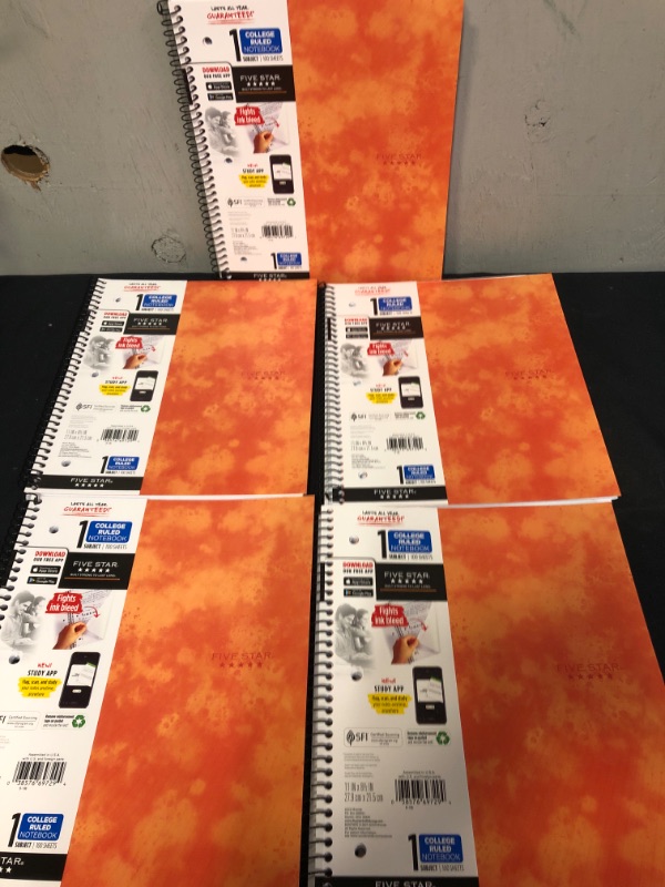 Photo 2 of Five Star 1 Subject College Ruled Spiral Notebook Orange * 5 Count 
