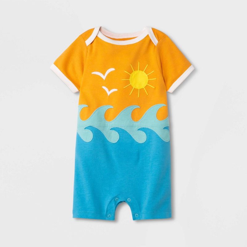 Photo 1 of Baby Seascape Applique Romper - Cat & Jack™ Light SIZE 3-6M
