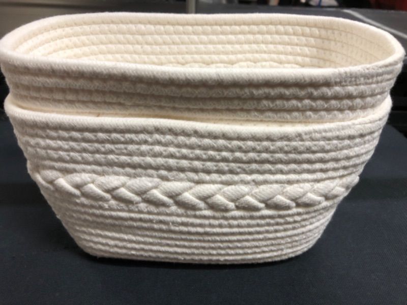 Photo 1 of 2 PACK - Natural Cotton Rope Storage Basket 10 in X 7 in X 5.5 in WHITE