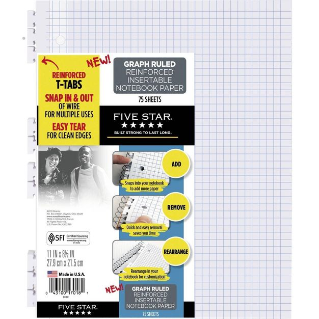 Photo 2 of ***School Supply Bundle***
3 Reams Five Star 200ct Graph Ruled Filler Paper Reinforced & Reams 75ct Loose Leaf Filler Paper Quad Ruled - Five Star

