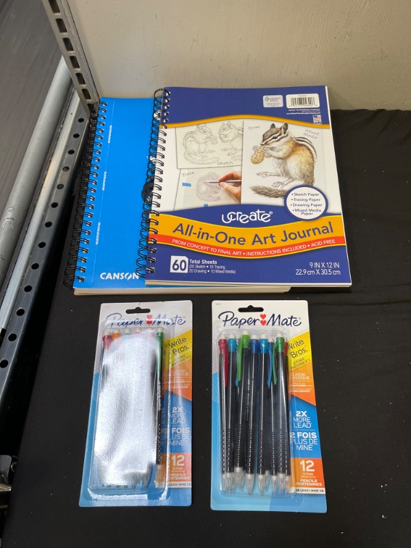Photo 1 of ***Bag Lot School Supply Bundle***
9''x12'' XL Mixed Media Spiral Pad 60 Sheets - Canson & 9"x12" All-in-One Art Spiral Journal 60 sheets - UCreate 2- Paper Mate Write Bros. 2- 12pk #2 Mechanical Pencils 0.7mm Multicolored

