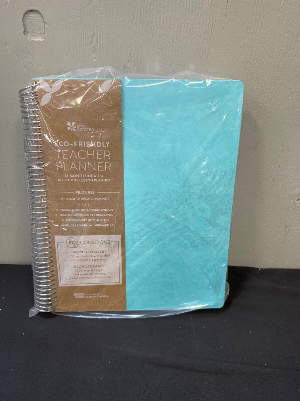 Photo 3 of Undated 12 Month Teacher Lesson Planner Eco-Friendly Coiled 8.5"x11" Turquoise - erin condren


