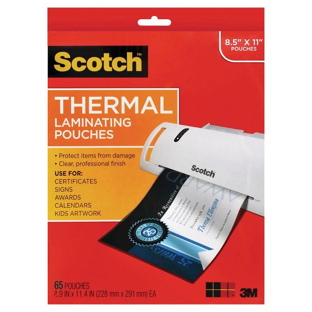 Photo 1 of Scotch 65ct 9" x 11" Thermal Laminating Pouches Clear

