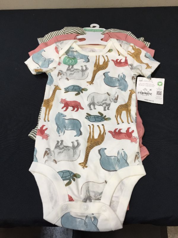 Photo 2 of Baby 3pk Organic Cotton Endangered Animals Bodysuit - little planet by carter's Green/Pink SIZE 12M

