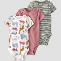 Photo 1 of Baby 3pk Organic Cotton Endangered Animals Bodysuit - little planet by carter's Green/Pink SIZE 12M

