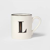 Photo 1 of 16oz Stoneware Monogram Mug White - Threshold™ 2 PACK  LETTER L 

