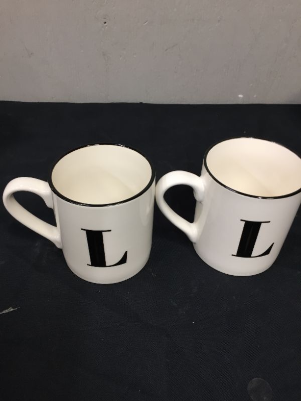 Photo 2 of 16oz Stoneware Monogram Mug White - Threshold™ 2 PACK  LETTER L 

