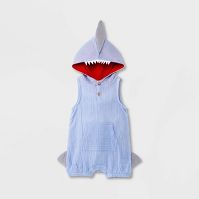 Photo 1 of Baby Boys' Gauze Elevated Shark Romper - Cat & Jack™ Periwinkle Blue MSIZE 0-3M 

