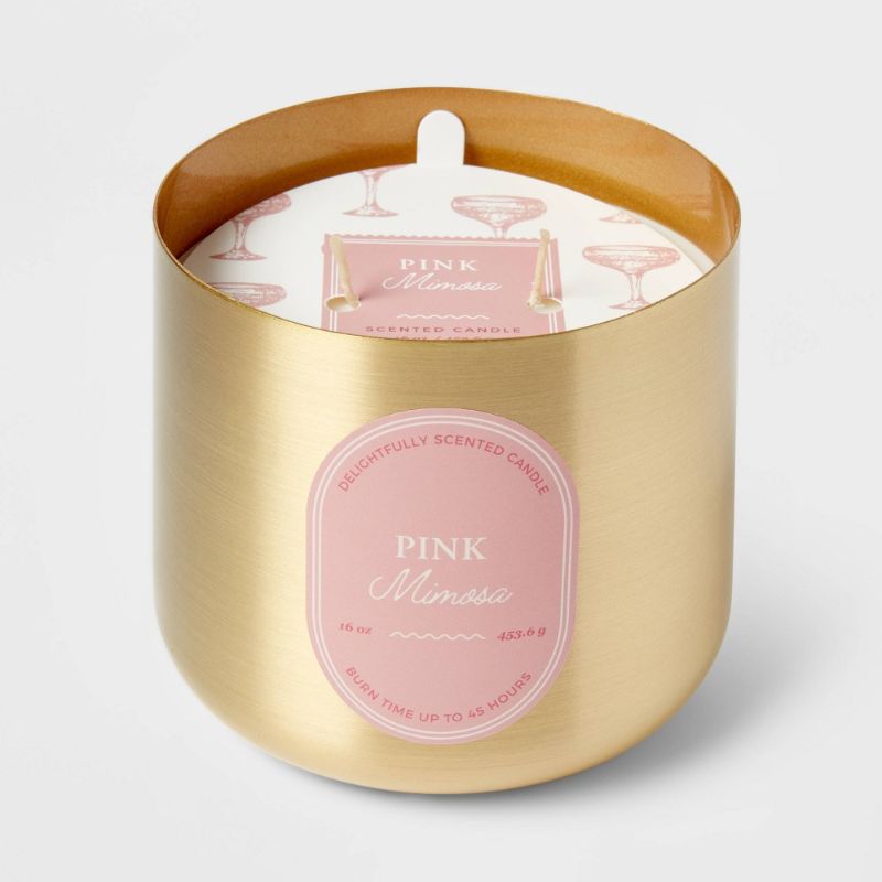 Photo 1 of 16oz Brass Candle Pink Mimosa 