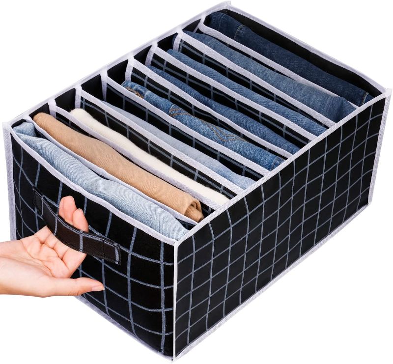 Photo 1 of [Upgraded] TOOVREN Wardrobe Clothes Organizer for Jeans 9 Grids Larger Clothing Storage Organizer Washable Closet Drawer Organizer for Folded Clothes, Thin Coats, Jeans, Leggings, Sweaters, T-shirt (Black 1PCS)