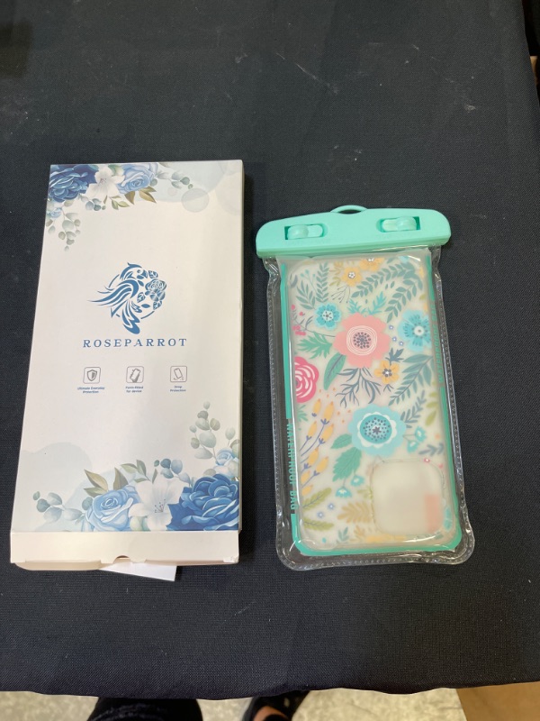 Photo 2 of [5-in-1] RoseParrot iPhone 13 Pro Max Case with Screen Protector + Ring Holder + Waterproof Pouch, Clear with Floral Pattern Design, Shockproof Protective Cover
