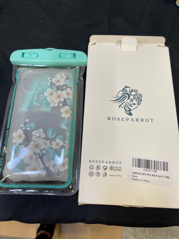 Photo 3 of [5-in-1] RoseParrot iPhone 13 Case with Screen Protector + Ring Holder + Waterproof Pouch, Clear with Floral Pattern Design, Soft&Flexible Bumper Shockproof Protective Cover 
