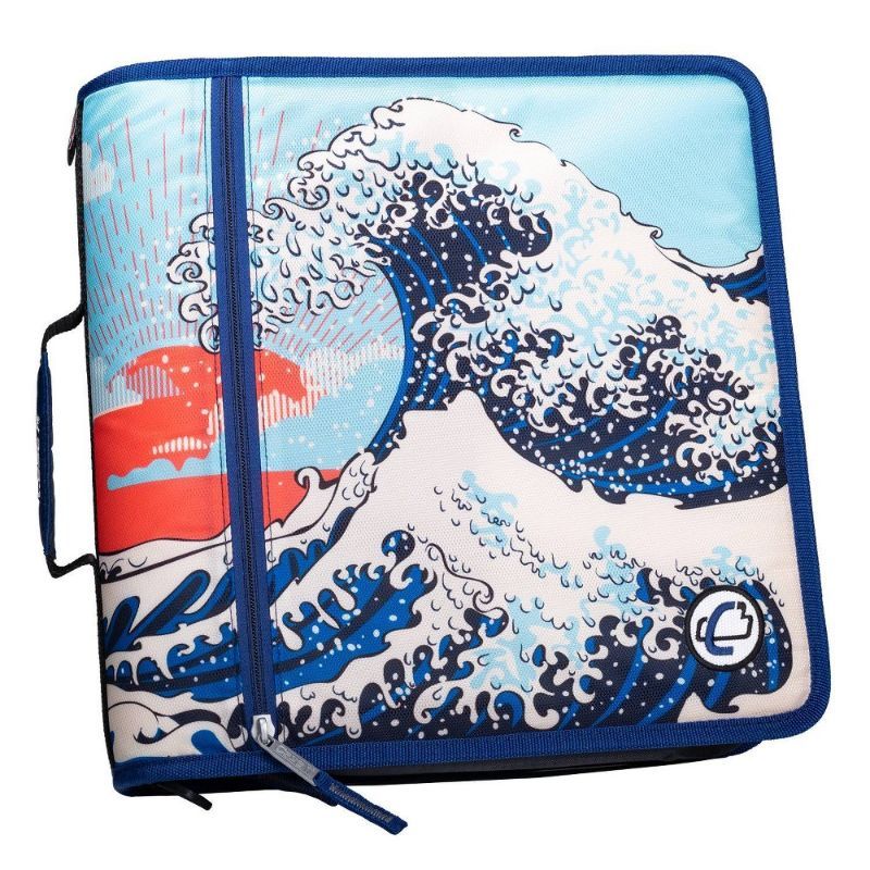 Photo 1 of 3" Round Ring Zipper Binder with File Folder 2022 Japanese Wave - Case-It