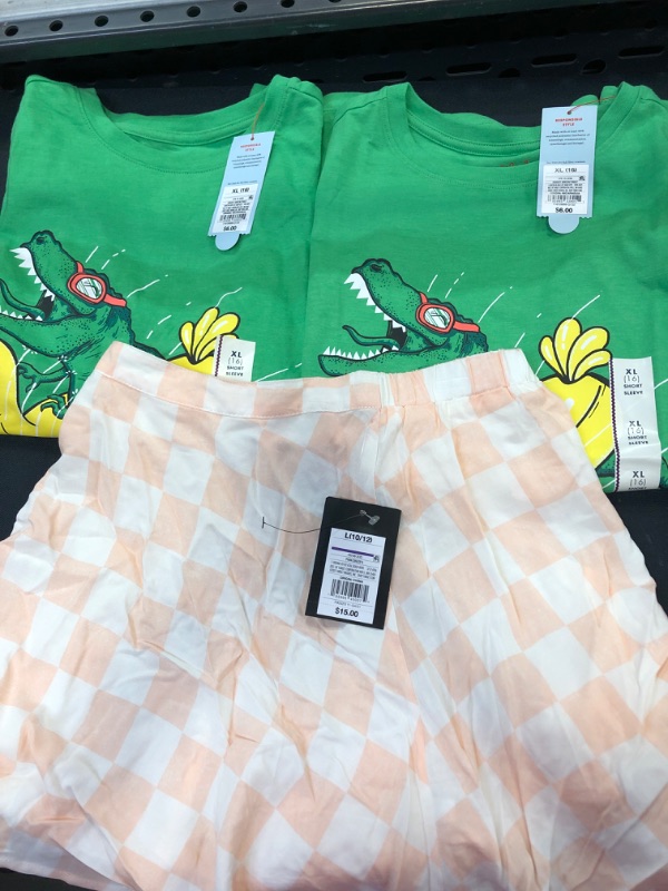 Photo 3 of 2 Boys' Summertime T-Rex Short Sleeve Graphic T-Shirt - Cat & Jack™ Bright SIZE XL AND Girs' Circe Skirt - Art Cass SIZE L 