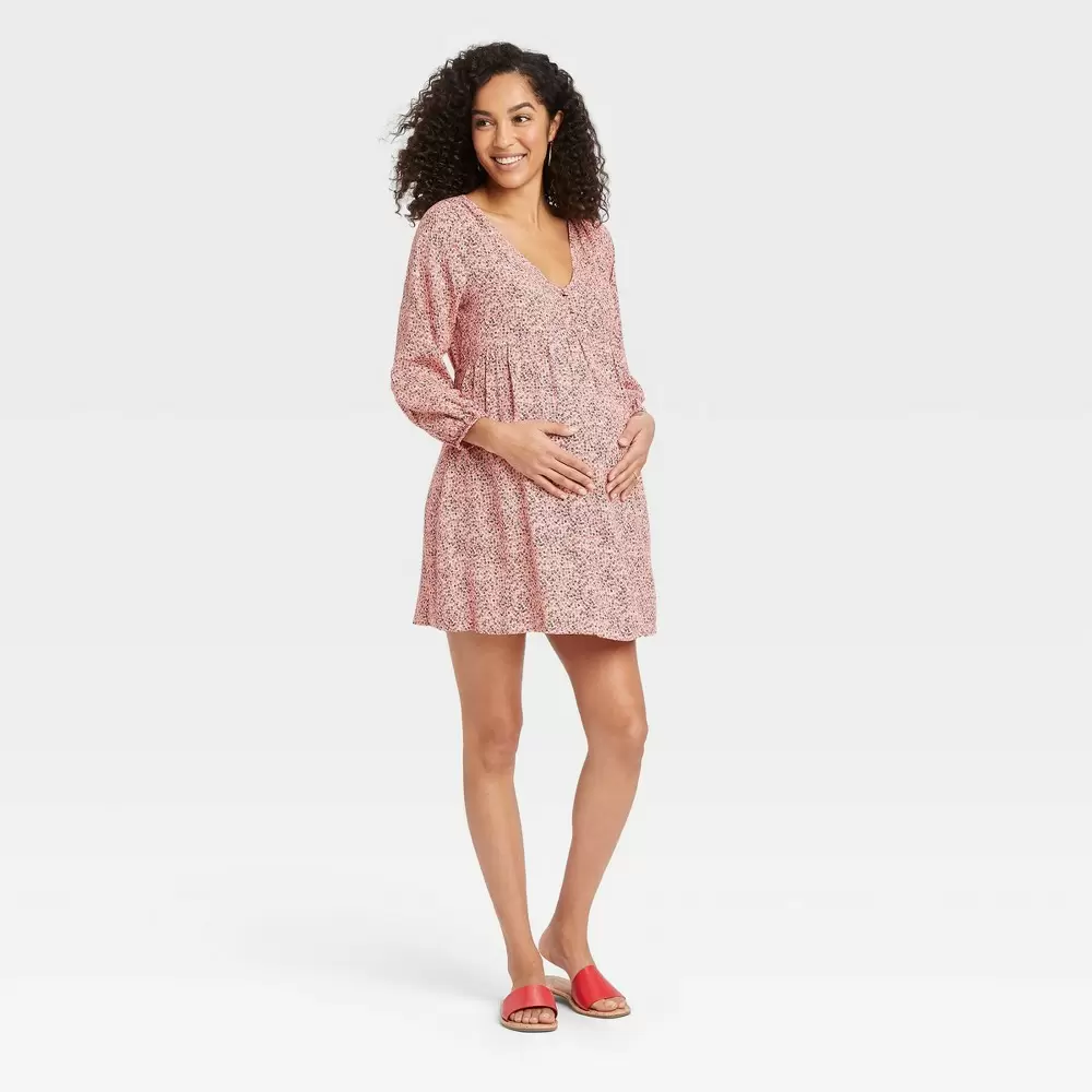 Photo 1 of  The Nines by HATCH Long Sleeve Maternity Dress Clay Pink Floral M