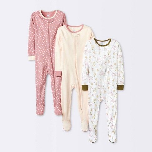 Photo 1 of Baby Girls' 3pk Prairie Floral Tight Fit Zip-Up Sleep N' Play - Cloud Island™ Pink -- 18m

