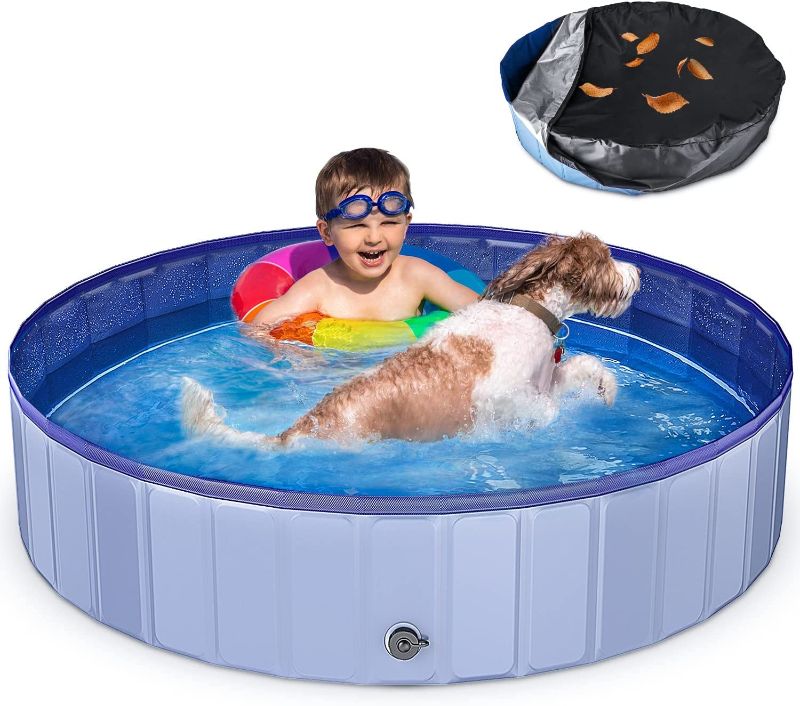 Photo 1 of Aihomego Foldable Dog Pet Pool with Pool Cover, Portable Kiddie Pool, Foldable Pet Pool for Large Dog, Indoor & Outdoor Leakproof Swimming Pool for Dogs Cats & Kids
