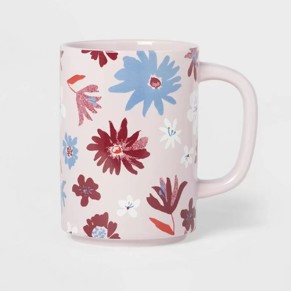 Photo 1 of 2 pack 16oz Stoneware Floral Mug Purple - Room Essentials
