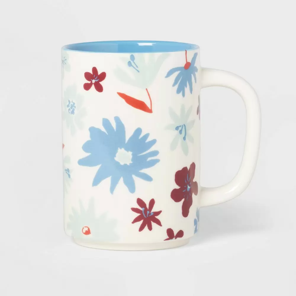 Photo 1 of 2 pack 16oz Stoneware Floral Mug White - Room Essentials
