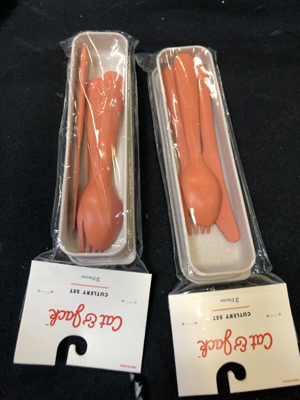 Photo 2 of 2 pack Flatware Set White/Orange - Cat & Jack
