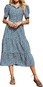 Photo 1 of BTFBM Women Casual Short Sleeve V Neck Summer Dresses Floral Print Button Down
size small 