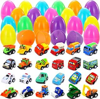 Photo 1 of 24 Pcs Easter Eggs Filled with Pull-Back Cars, 3" Assorted Colorful Prefilled Plastic Surprise Eggs for Easter Eggs Fillers, Easter Basket Stuffers, Easter Hunt Party Favor, Classroom Prize Chest Toys