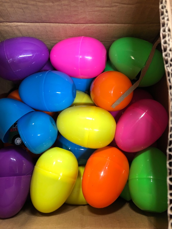 Photo 2 of 24 Pcs Easter Eggs Filled with Pull-Back Cars, 3" Assorted Colorful Prefilled Plastic Surprise Eggs for Easter Eggs Fillers, Easter Basket Stuffers, Easter Hunt Party Favor, Classroom Prize Chest Toys