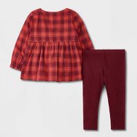 Photo 1 of Baby Girls' Plaid Button Tunic Top & Leggings Set - Cat & Jack™ Dark Red SZ 12M