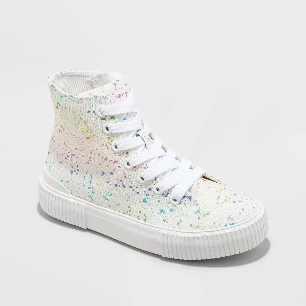 Photo 1 of Girls' Cora Shapes Print Zipper Lace-Up Sneakers - Cat & Jack 3, Multicolored/Sh---dirty sole 
