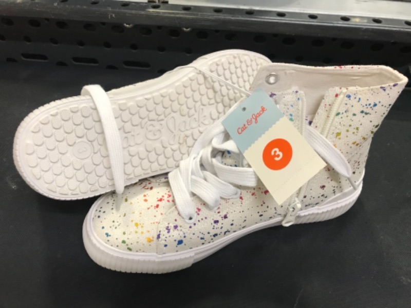 Photo 2 of Girls' Cora Shapes Print Zipper Lace-Up Sneakers - Cat & Jack 3, Multicolored/Sh---dirty sole 
