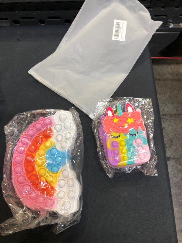 Photo 1 of 2 Pack Pop Shoulder Bag Toys for Girls and Women, Big Rainbow Pop Fidget Bag Lovely Cartoon Pop Purse Bags for Mom and Daughter Easter Party Favors
