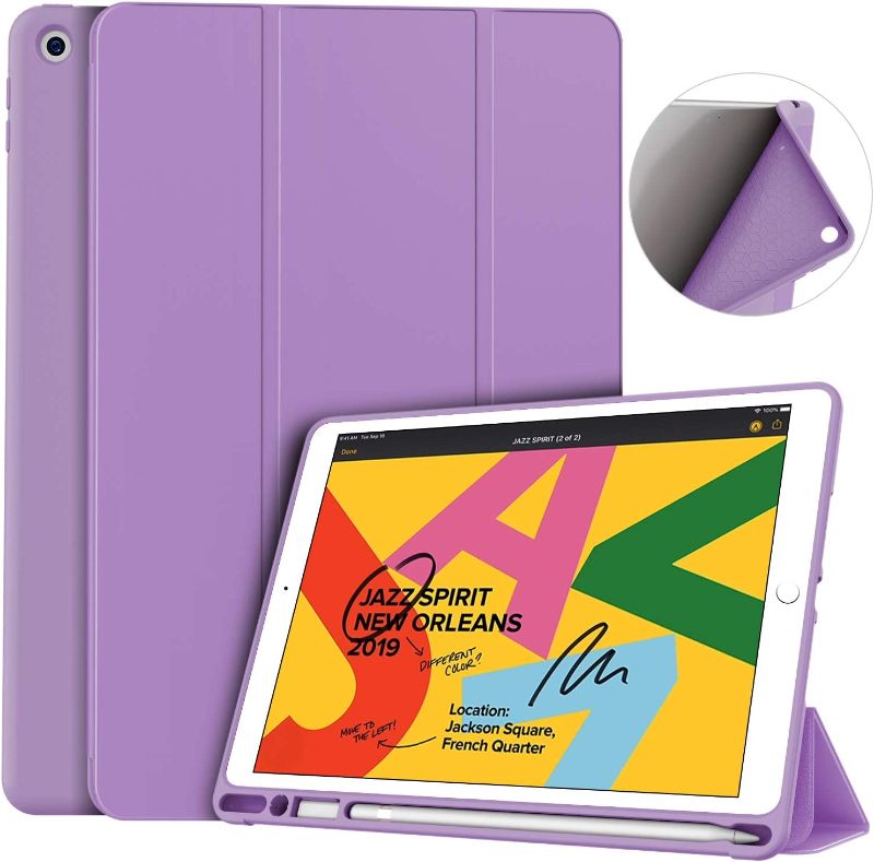 Photo 1 of Soke iPad 7th/8th/9th Generation Case,Compatible iPad 10.2 inch (2019/2020/2021 Releases),iPad Case 10.2 Case with Pencil Holder, Lightweight Smart Cover with Soft TPU Back,Auto Sleep/Wake(Purple)